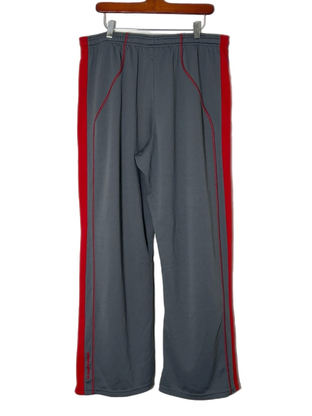 Under Armor Men's Athletic Gray Track Pants with Red Side Stripes